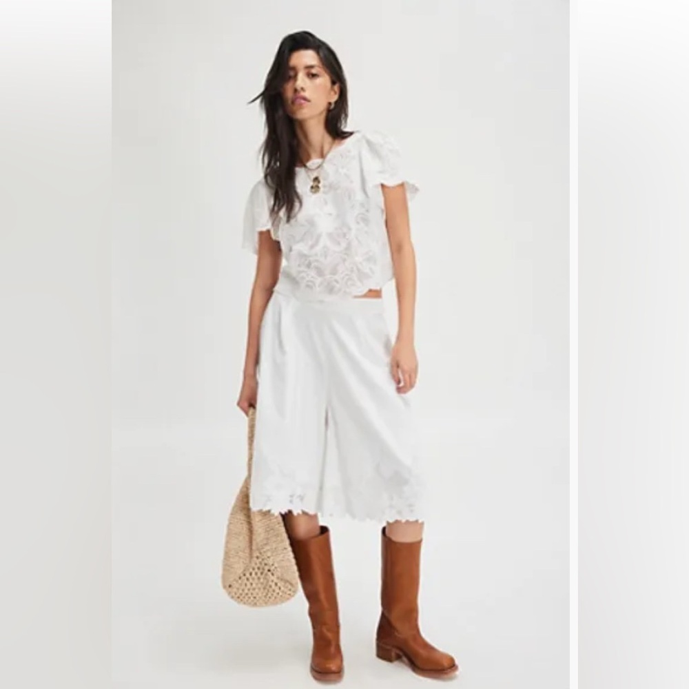 Free People Lost Skies White Lace Top and Culottes Ensemble